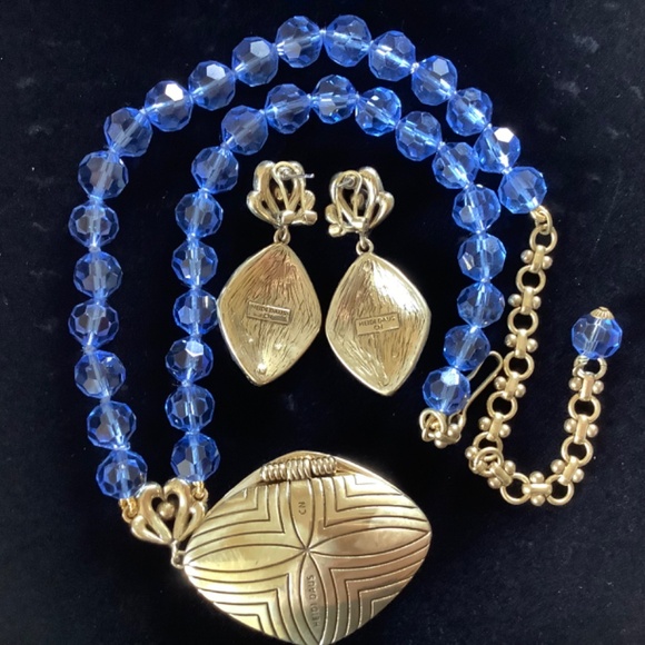 Heidi Daus Set Crystal Blue Locket Necklace & Earrings - Picture 5 of 15